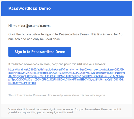 Preview of Magic Link default email